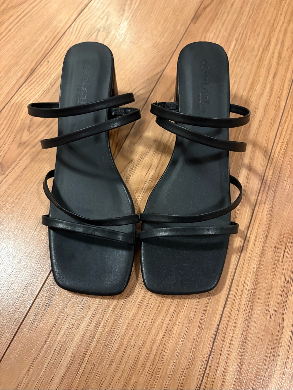 Black Strappy Square-Toe Women's Sandals